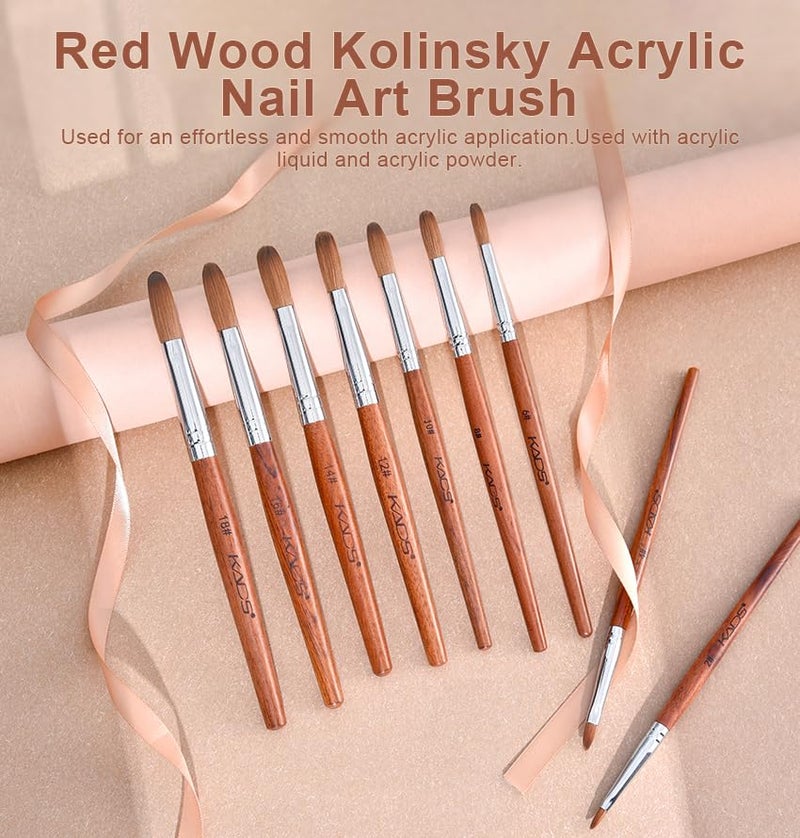 Rolabling Nail Brush Kolinsky Sable Acrylic Nail Art Brush Professional Red Wooden Nail Brush (12#) - Image 2